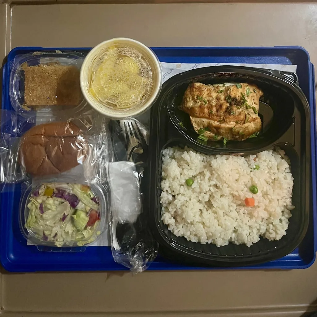 Dinner served in the cabin on the sleeper train