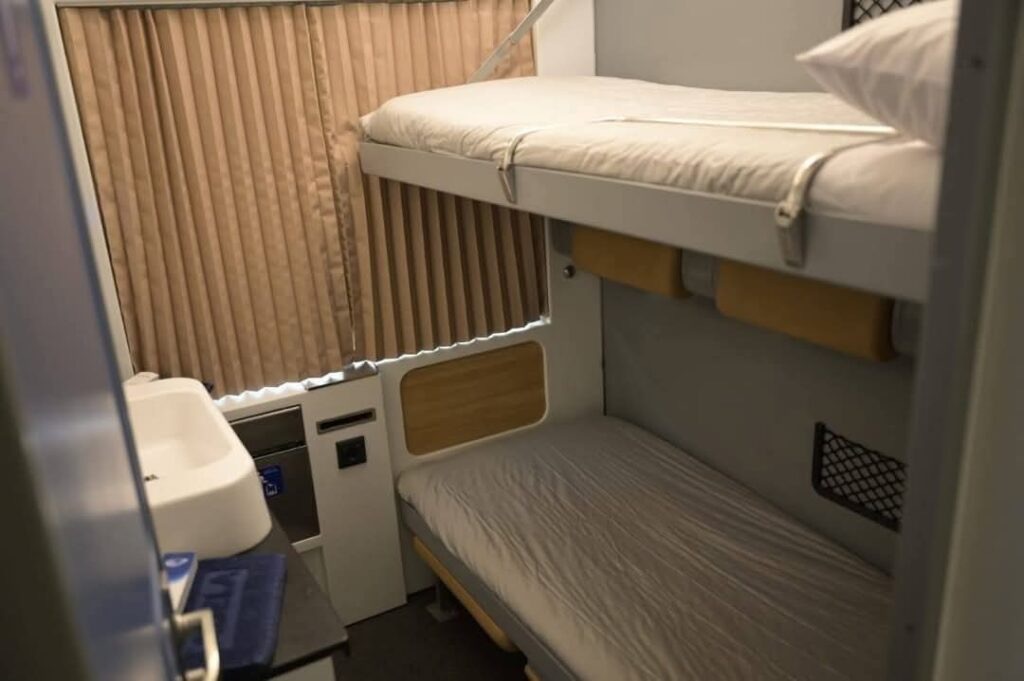 Elite sleeper cabin berth made up for the night